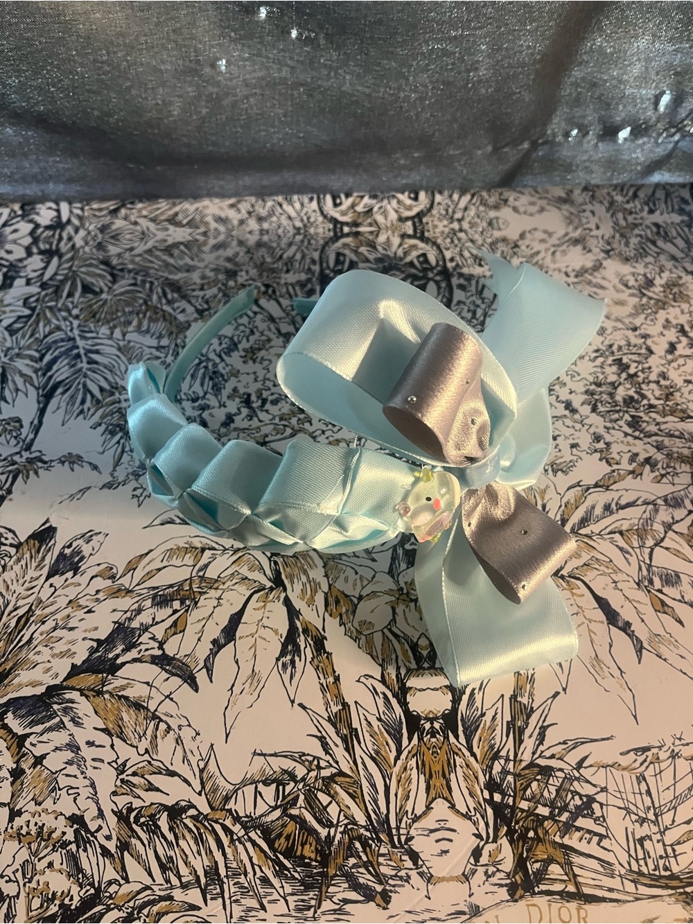 Handmade Satin Ribbon Bow Headband in Light Blue